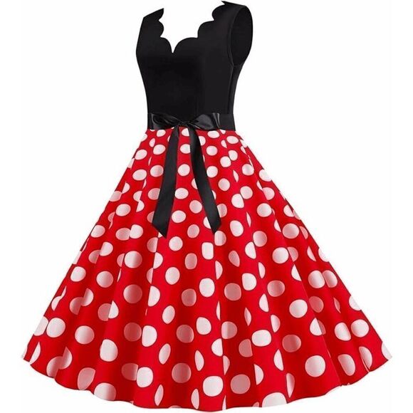 ❤ 4PCS Bundle Minnie Mouse Costume 1950s Retro Pinup Dress & Accessories L NEW - Picture 2 of 12